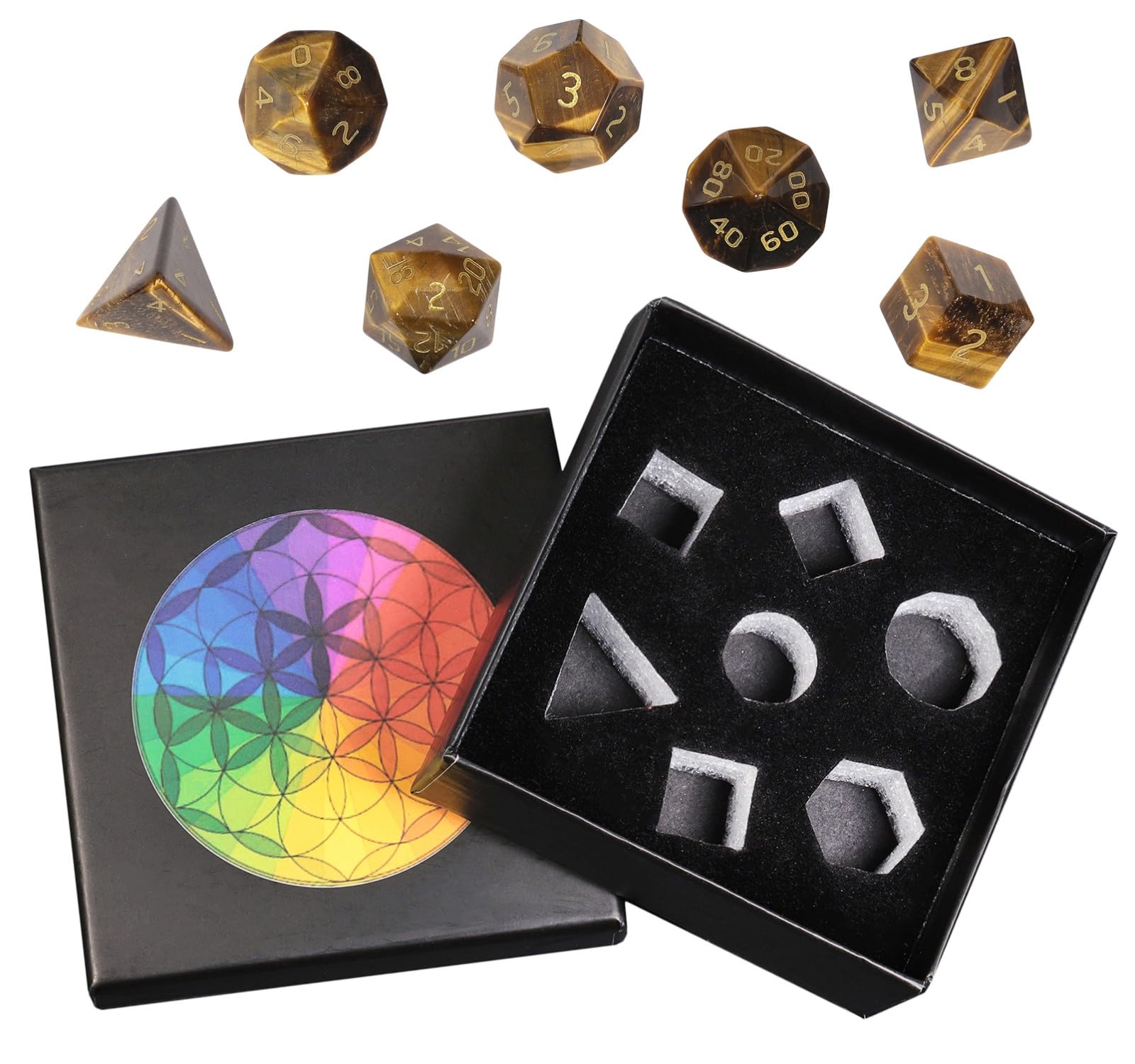 Nupuyai Tigerauge Stein polyedrische Würfel Edelstein Set für DND RPG | Würfel Set aus Stein für DND RPG MTG, Dungeon and Dragons, Tischspiele, Kristall Polyeder Würfel Set Geschenk