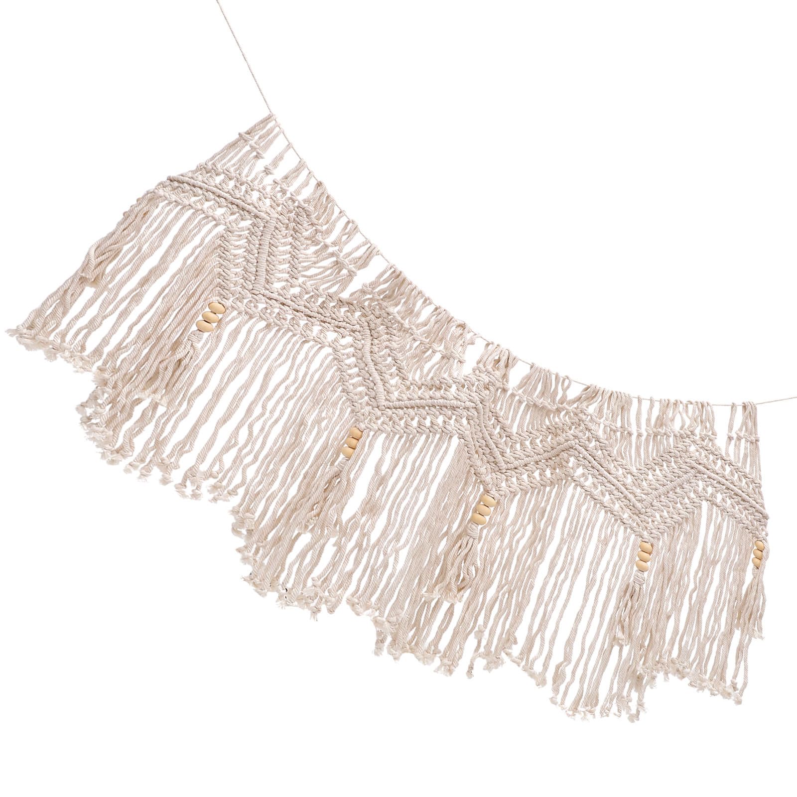 Cantonnière en macramé coton beige pour habiller fenetres sans perdre jour