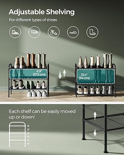 Miniatura 4 de SONGMICS Zapatero de 3 niveles, organizador de zapatos de metal con 4 ganchos laterales, capacidad para 12 pares de zapatos, zapatero de altura