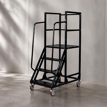 4-Step Rolling Warehouse Step Ladder, Lockable Wheels, Non-Slip Wide Steps, Dual Handrails, Movable Platform Ladder, Rolling Stairs for Warehouse, Supermarket, Library Black, 4 Steps