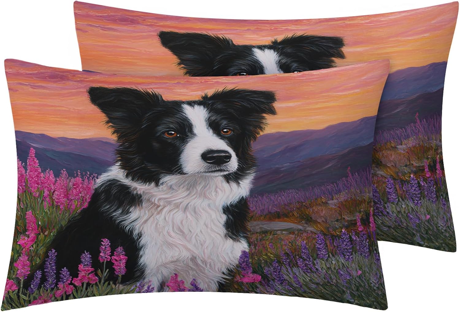 Border Collie Pillowcase for Room Decor & Gift, Cute Dog Pillow Cases King Size Set of 2, Pet Printed Bed Pillow Covers with Zipper, Cozy Microfiber