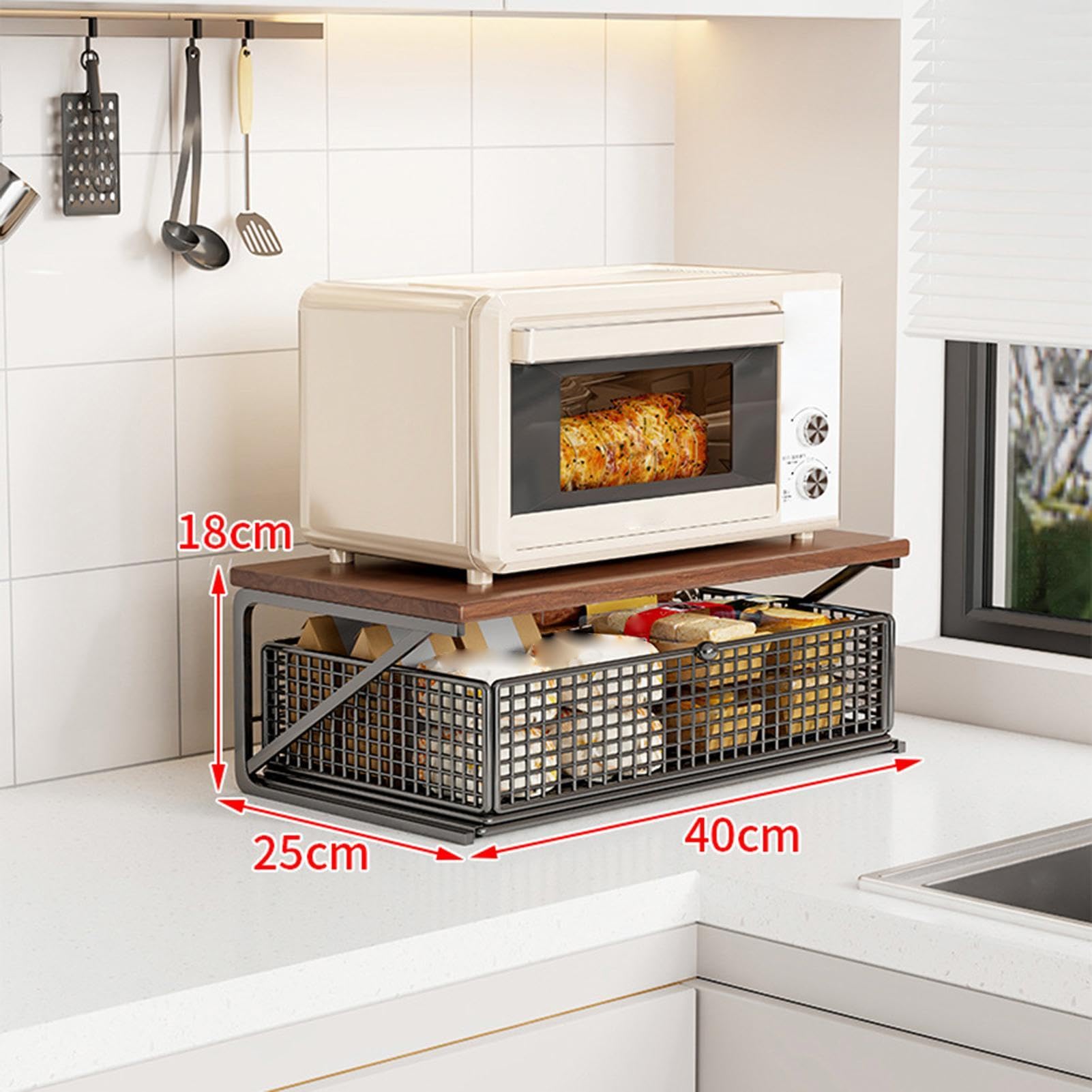 Mensola Sopra Microonde Organizer 2 Ripiani Macchina Caffè Stampante | Con Cassetto Supporto Microonde Da Banco per Cancelleria, Camera, Ufficio, Bustine Tè, Barattoli, Frutta, Verdura e Prodotti