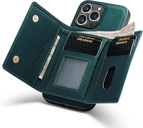 Miniatura 9 de DG. MING - Funda tipo cartera 2 en 1 compatible con iPhone 15 Pro Max, funda de cuero retro magnética desmontable con triple cartera, ranura para