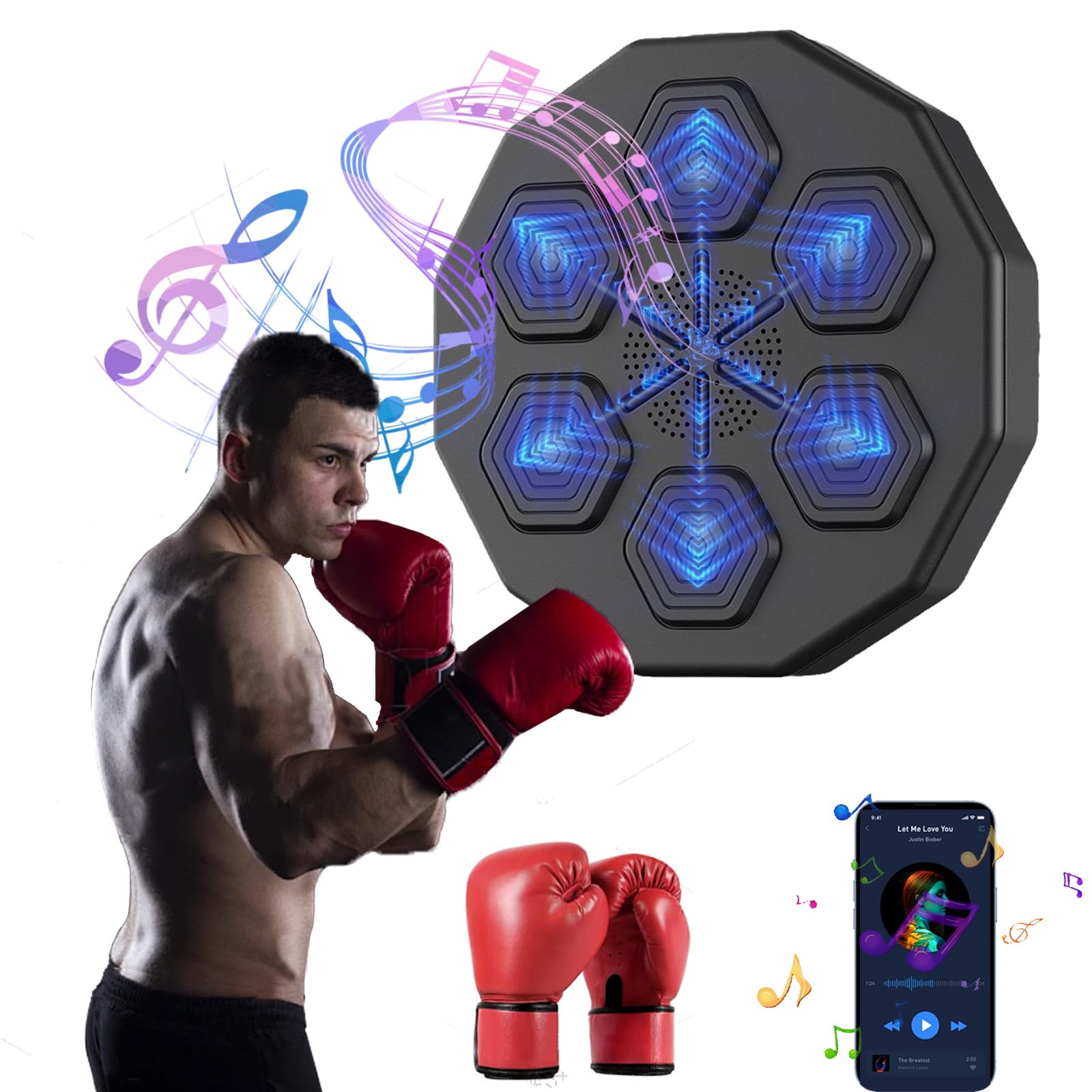 Macchina Da Boxe Musicale Con Bluetooth - 9 Velocità, Contapunch, Per Adulti E Bambini - Foto 6