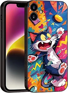 Whimsical Doodle Cat Case for iPhone 16 - Playful Cartoon Silicone Protective Cover for Girls & Women (B1-Cartoon Cute cat)