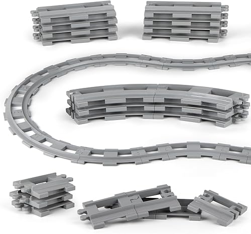 Finger Rock Juego de bloques de construcción de pistas de tren urbano con pistas curvas y pistas rectas, rieles flexibles, vías de tren, expansión