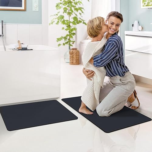 DEXI Juego de 2 tapetes de baño súper absorbentes, de secado rápido, antideslizantes, para ducha, fregadero, bañera, cocina, suelo, 16 x 24 + 17 x