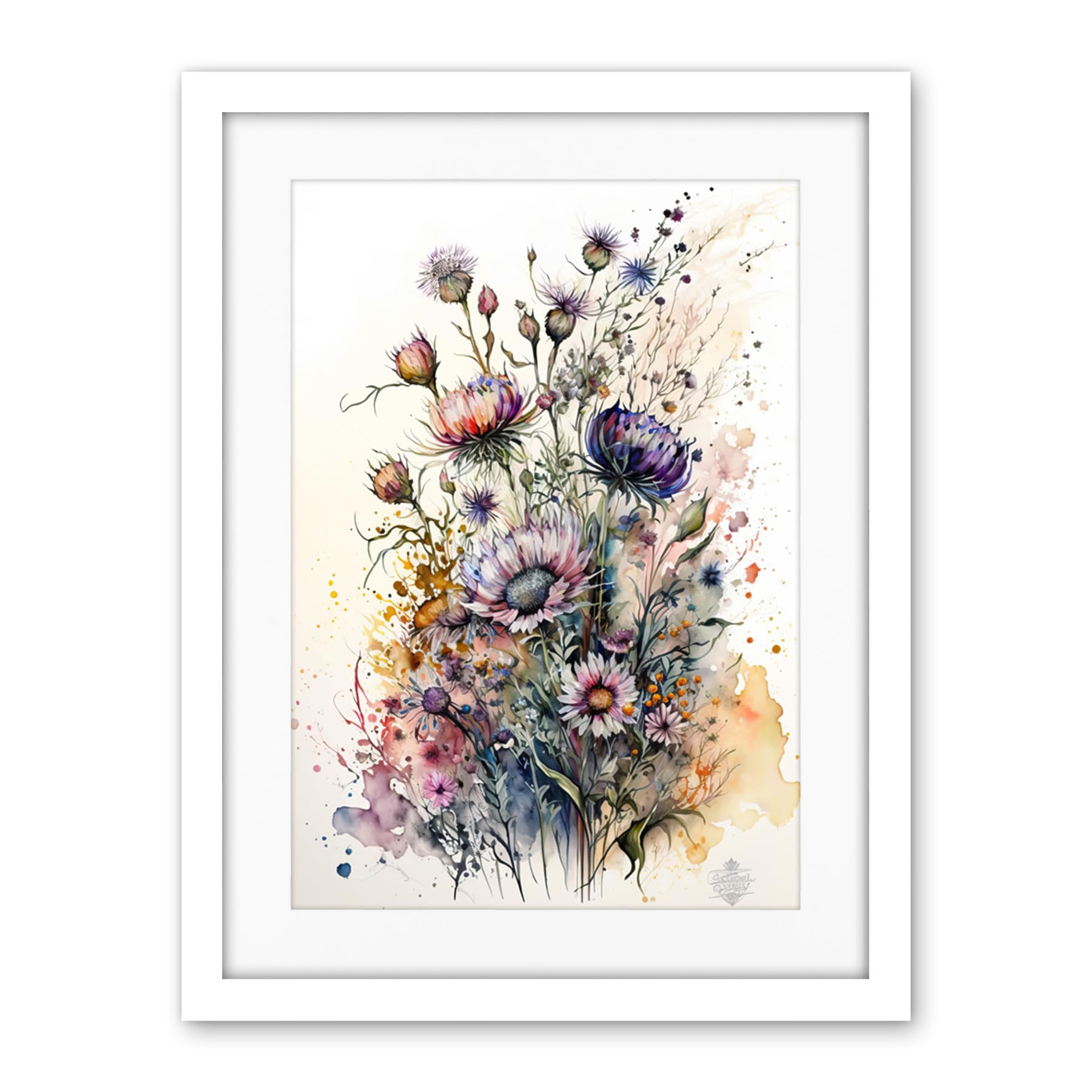 Artery8 Spring Wildflowers Watercolour Boho Illustration Artwork Framed Wall Art Print 18X24 Inch