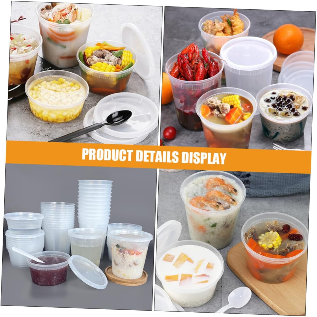 50pcs Disposable Takeout Soup Bowls with Lids, 16oz and 32oz High and Low Temperature Resistant Porridge Containers for Hot and Cold Foods