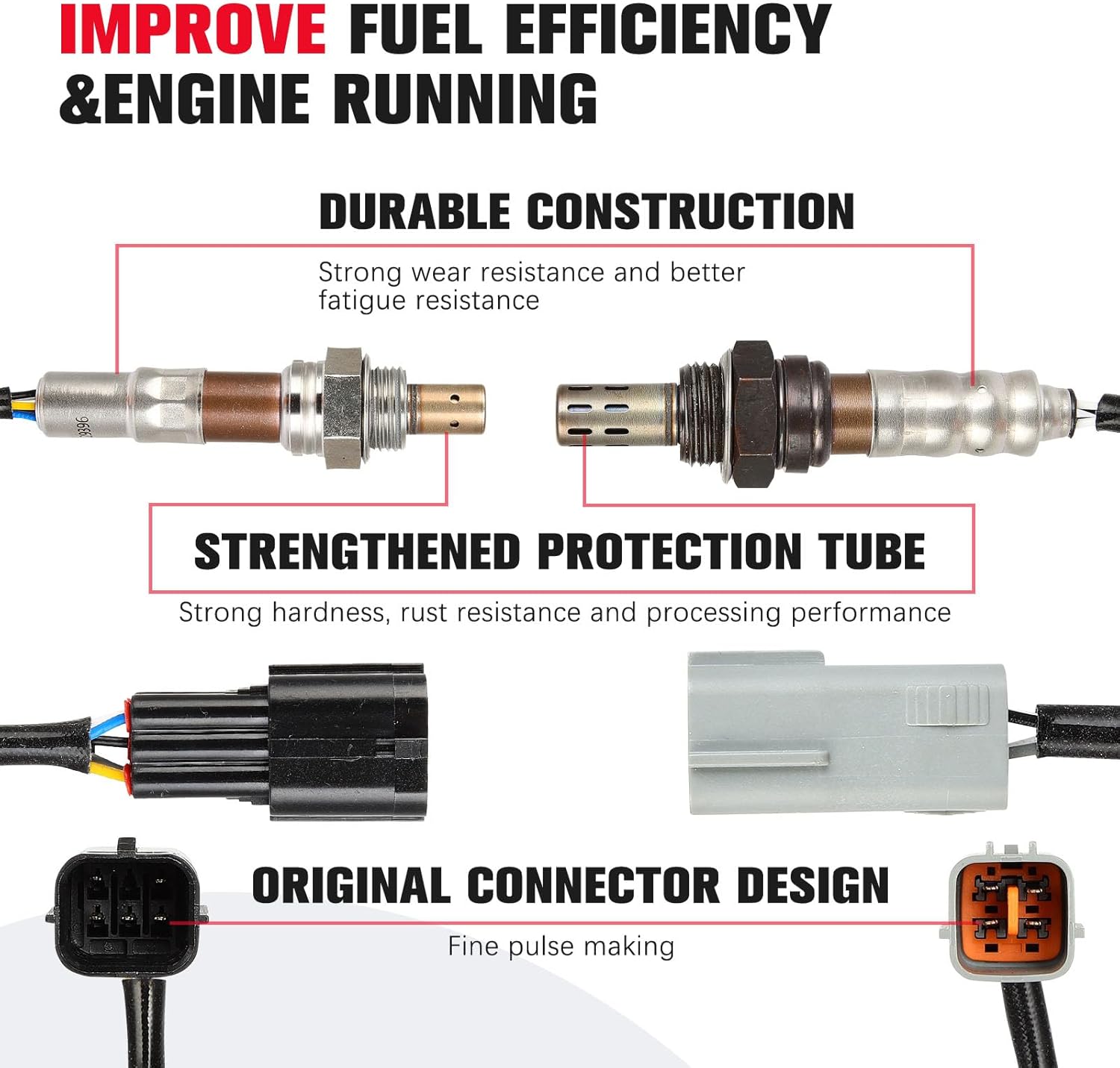 O2 Oxygen Sensor Upstream Downstream for for Mazda 3 2010 2.5L, 2010 for Mazda 3 O2 Sensor Replacement, Oxygen Sensor for Mazda 3 2010, Front Rear Bank 1 Bank 2 Sensors, 2PCS