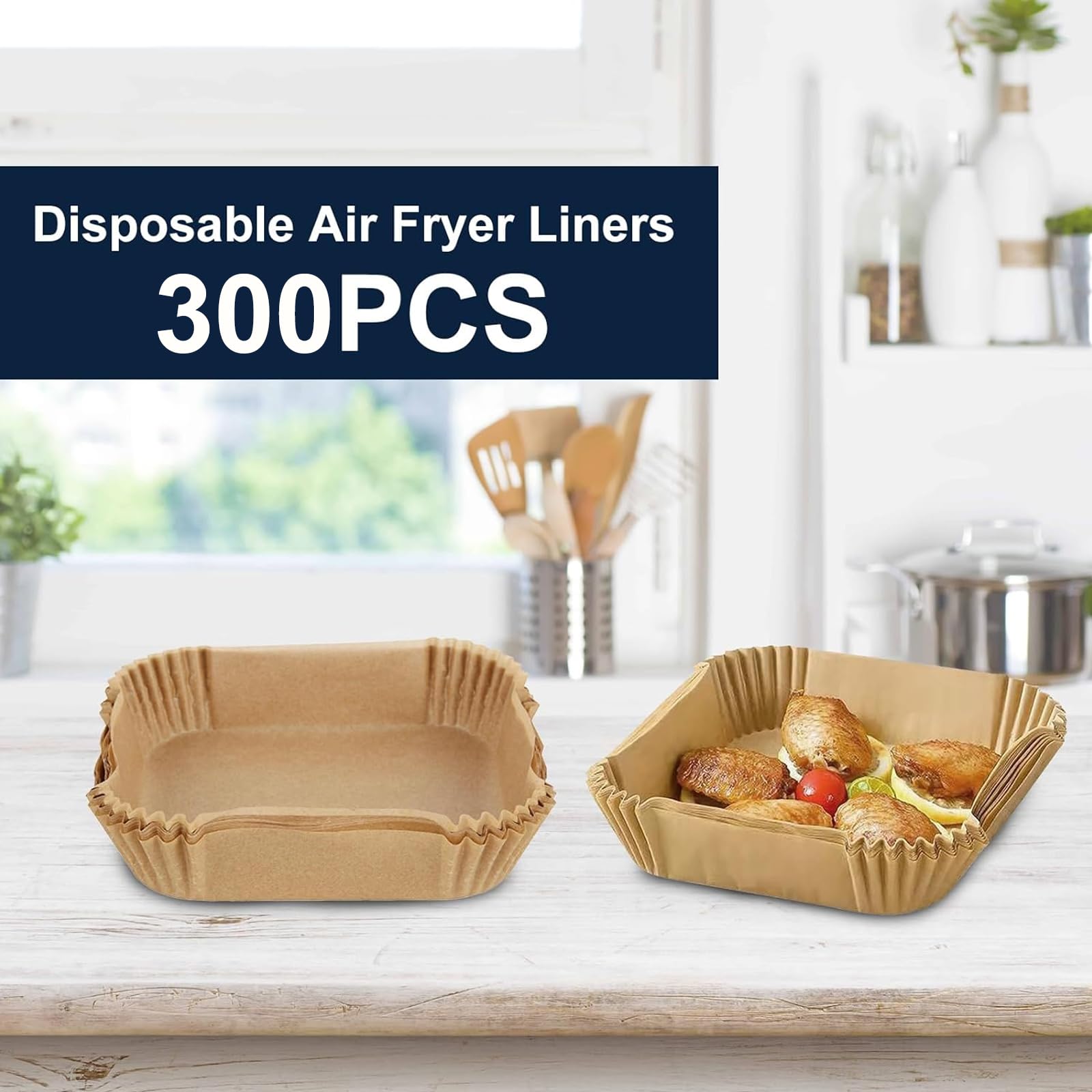 300 forros cuadrados de papel de horno para freidora de aire de 7.9 pulgadas, forros de papel pergamino antiadherentes para freidora de aire de 5 a 8 cuartos de galón, horno microondas y sartén