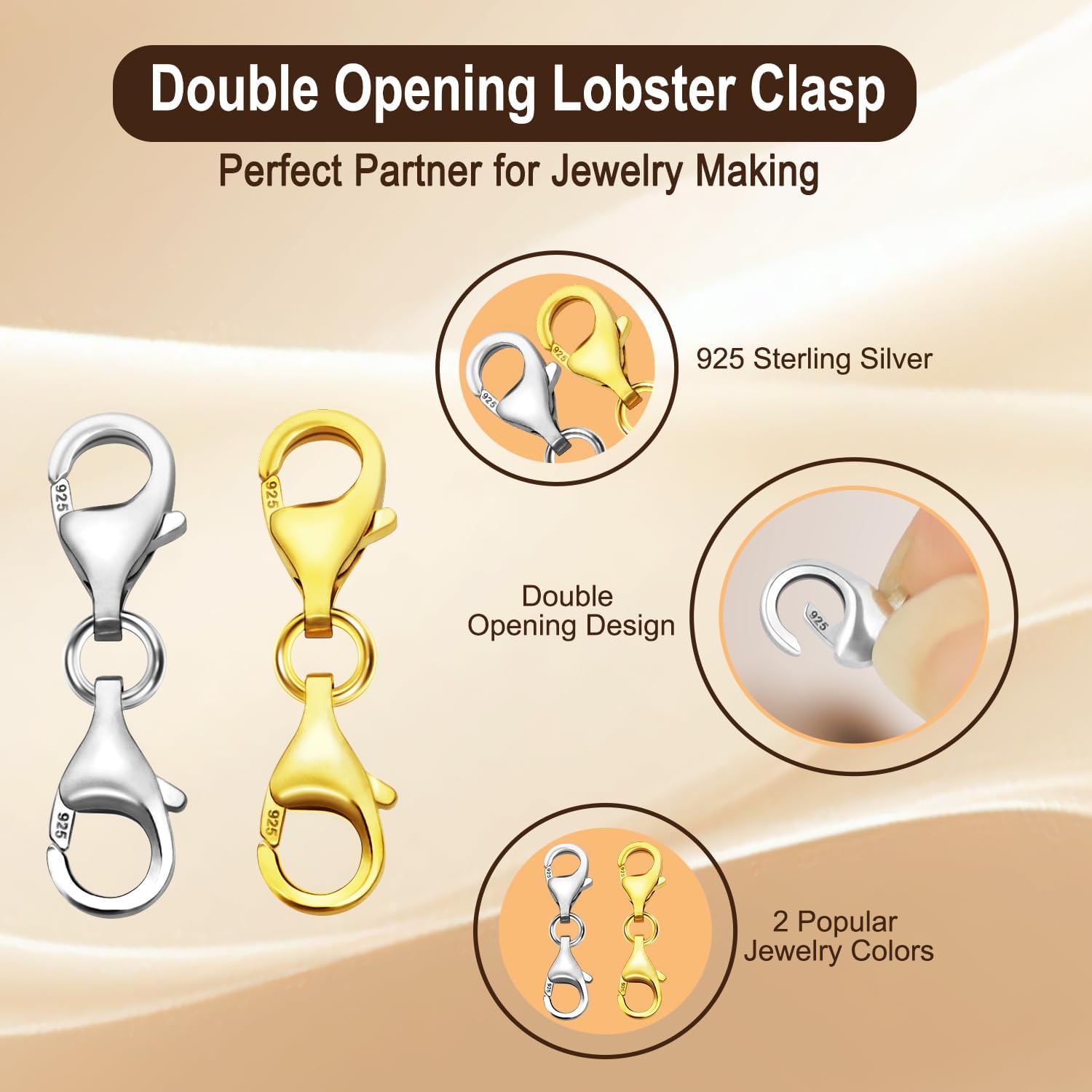 925 Sterling Silver Necklace Extenders for Women, Double End Lobster Claw Clasp, 9mm Lobster Clasp and Closures for Making Jewelry Chain, Necklace & Bracelet Clips (Silver) - Image 3