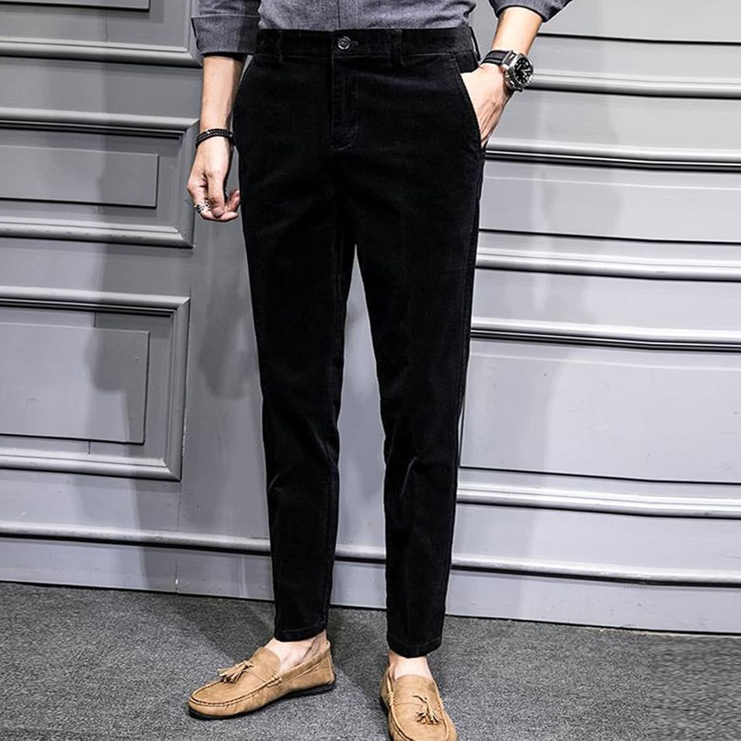 Men's Corduroy Dress Pants Regular Fit Separate Suit Pants for Men Ankle Length