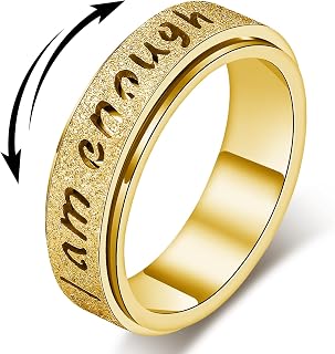 Fidget Spinner Ring for Women - I Am Enough Rotating Fidget Toys for Anxiety Relief, Stainless Steel Inspirational Hope Rings for Adults Jewelry Gift for Birthday Valentine's Day