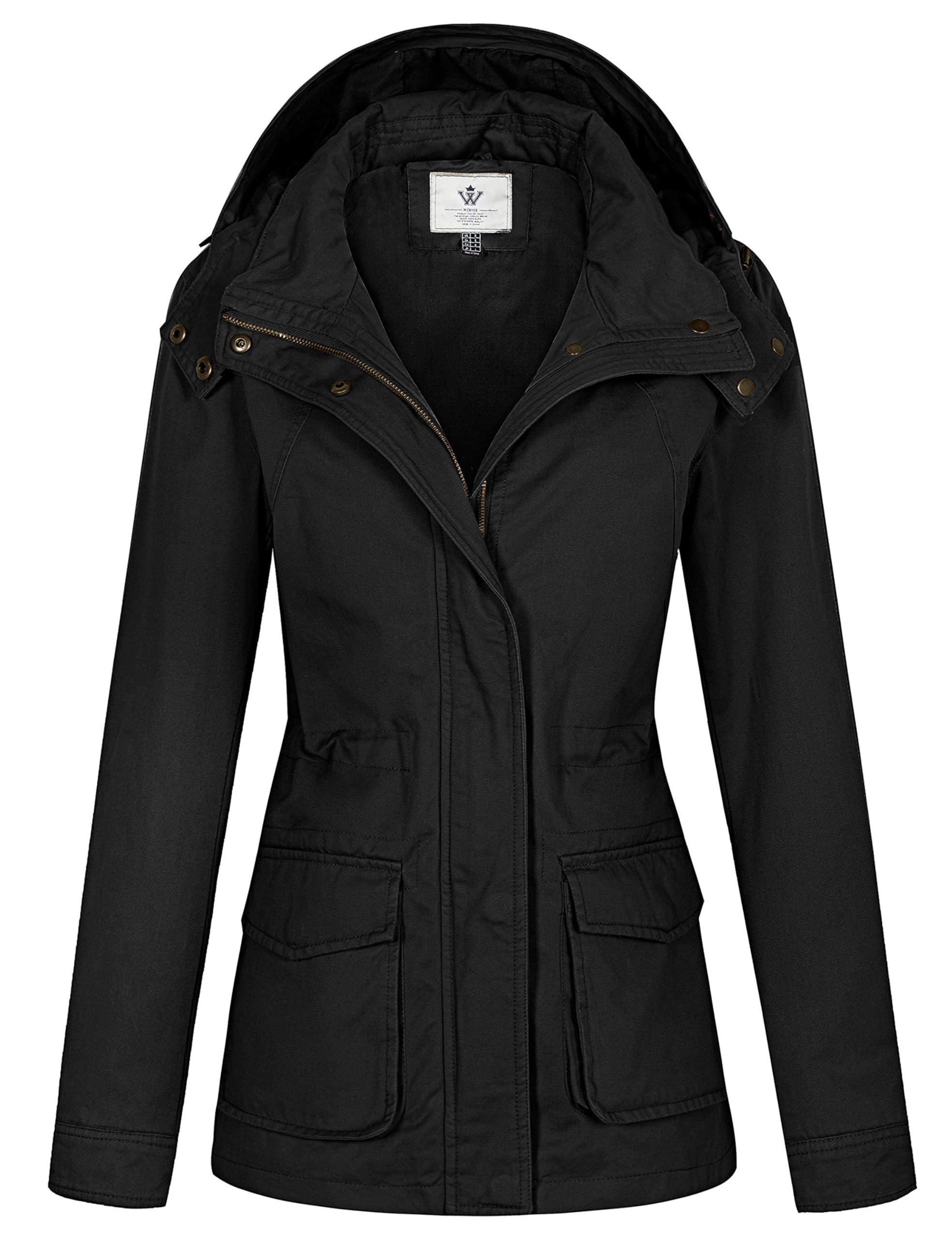 WenVen Giacca da Donna Cotone Militare Caldo Giubbotto Slim Fit Casual con Zip Antivento Cappotto Leggera Giacchetta Carga Classica Parka Montagna