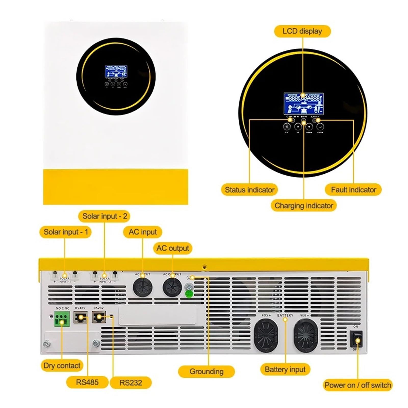 Convertisseur Onduleur Solaire pour Hybride 11kw 62 KW 35 KW 24V 48V MPPT Intégré 100a 120a 160a Chargeur Hors/sur Réseau Système Onduleur(6200)