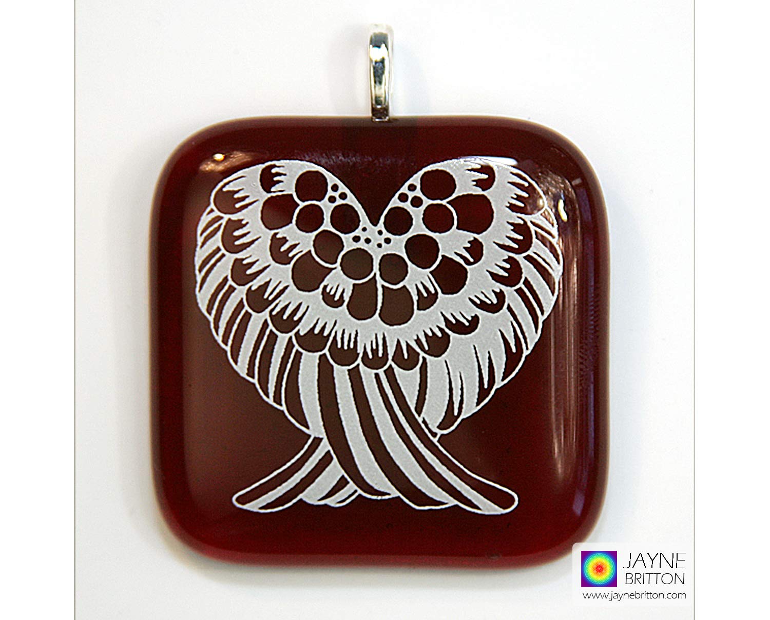 Jayne BrittonAngel Wings Pendant, red fused glass, base chakra, Archangel Uriel, orange statement necklace, Angelic gift, grounding, guardian angel gift