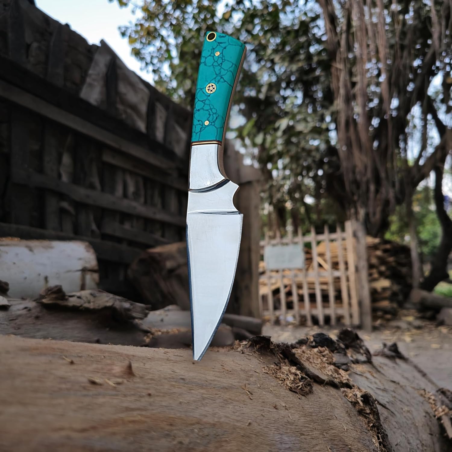 8in Small edc Fixed Blade knife with sheath Horizontal Carry Hunting knife with Sheath - Torquoise Handle