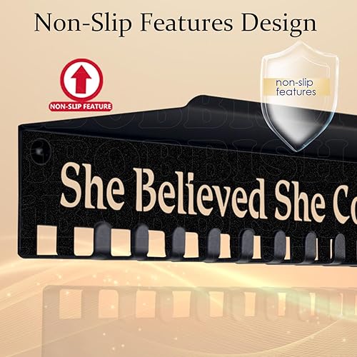 Miniatura 10 de Percha antideslizante para medallas, nunca te rindas con 20 ganchos para trofeos, exhibición de medallas para pared con 16 pulgadas, exhibición de