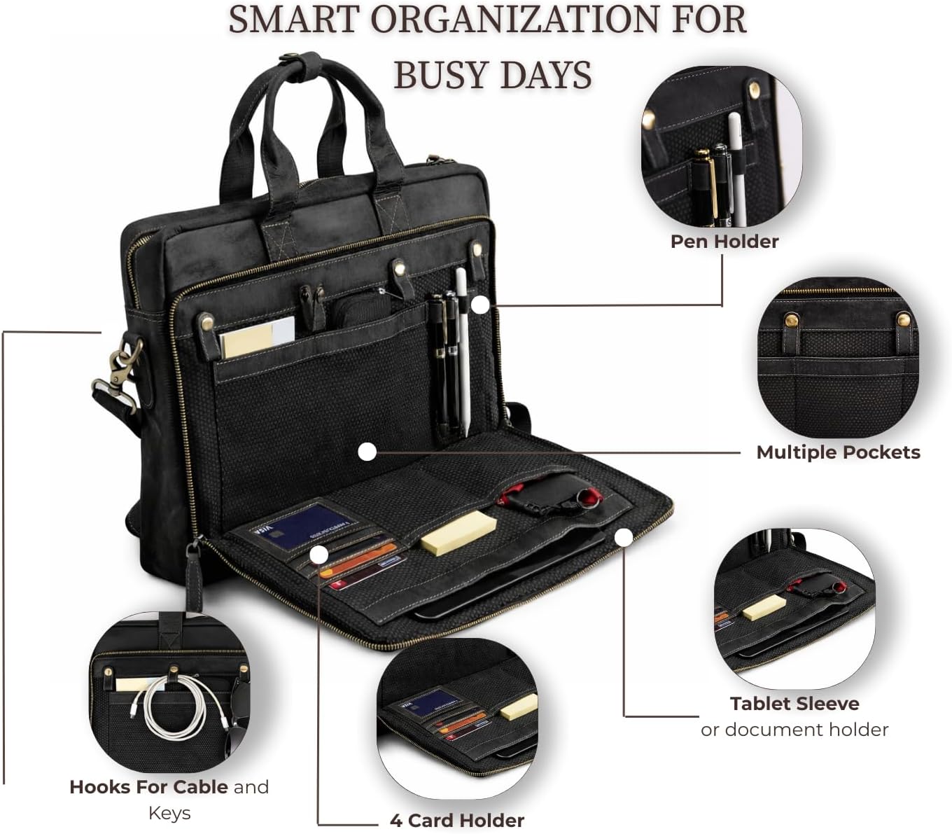 Leather Messenger Bag for Men - Laptop Case, Office Briefcase, Computer Satchel for Laptops - Image 5