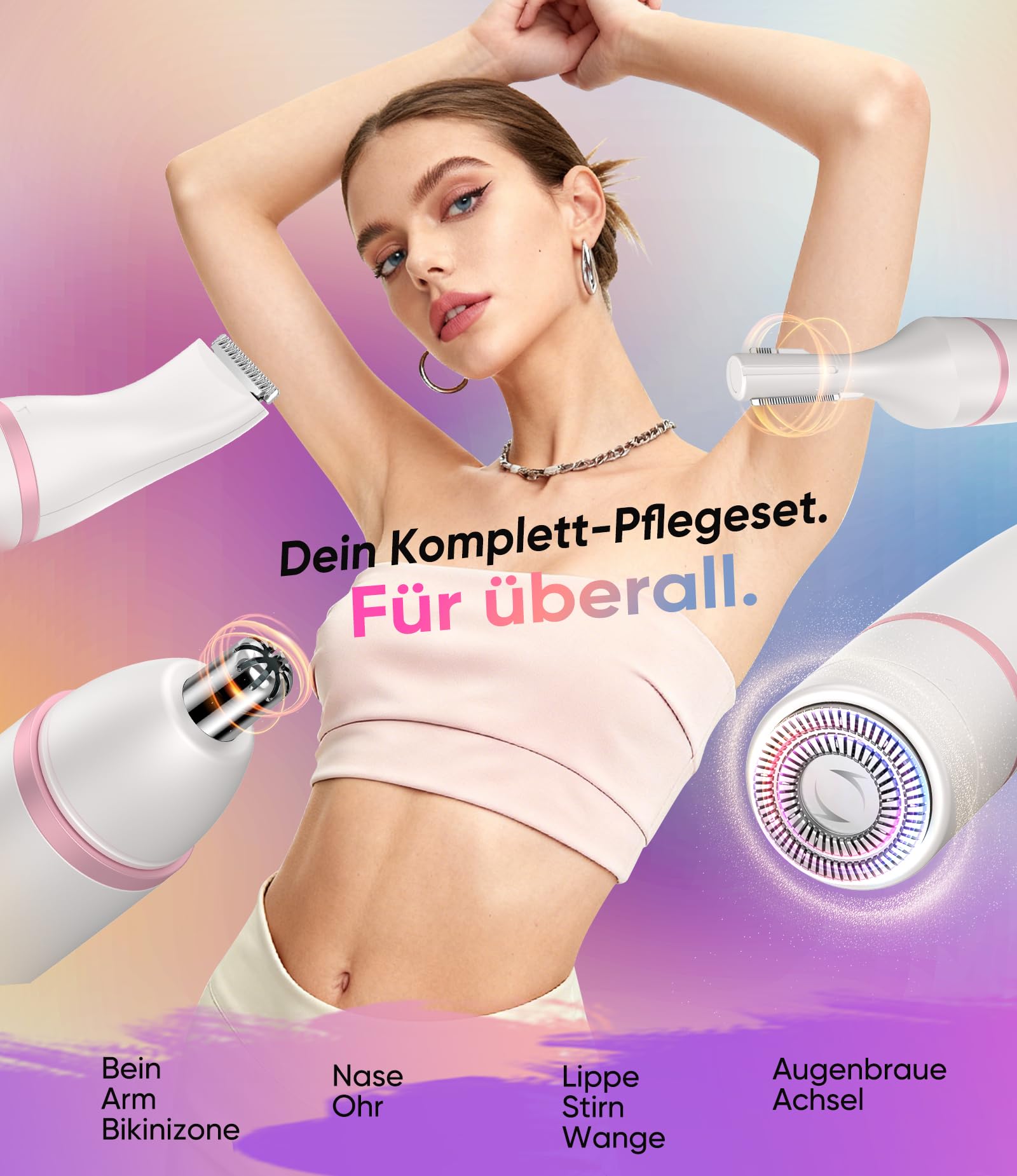 Rasierer Damen,4-In-1 Intimrasierer für Frauen,Gesichtshaarentferner,Nasenhaartrimmer&Augenbrauenrasier, Trocken&Nass Damenrasierer Elektrisch für Bikinizone,Gesicht,Nase/Ohren,IPX6&USB Aufladung Weiß