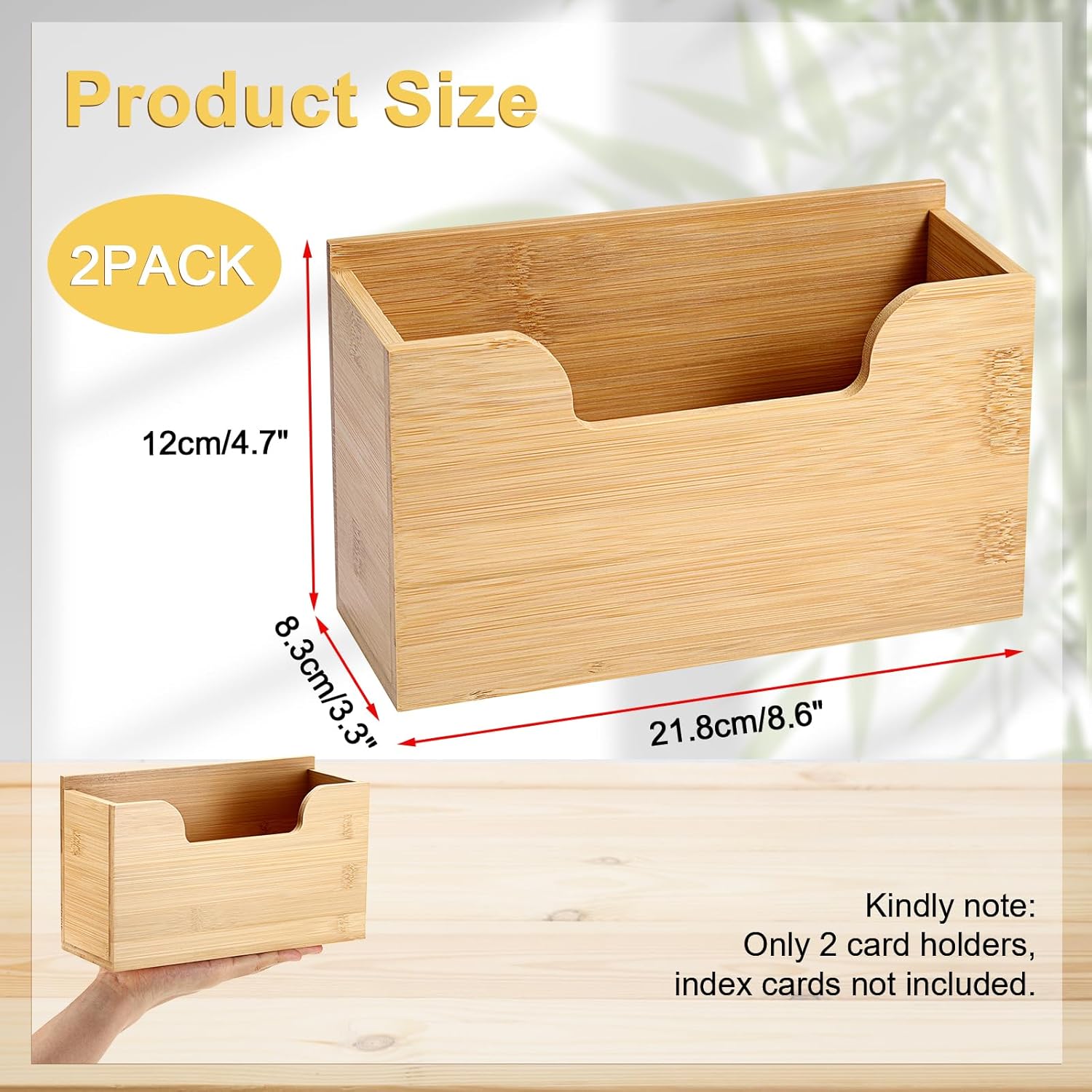 BTSKY 2 PACK Bamboo Index Card Display Stand, 5 x 8 Inch Index Card Storage Rack Rustic Notecard Case, Coupons Greeting Cards Storage - Sturdy Desk Card Organizer Box for Office Home Photos & Receipts