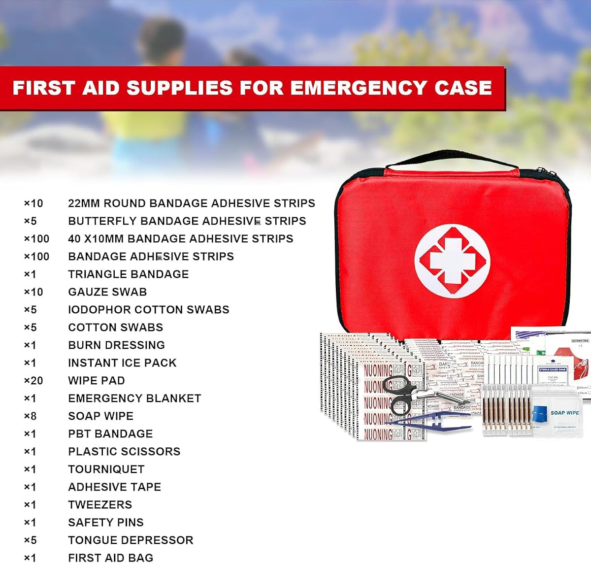 First Aid Kit 300PCS Car Home Camping Essentials Red 1st Aid Red-300Pcs image 1
