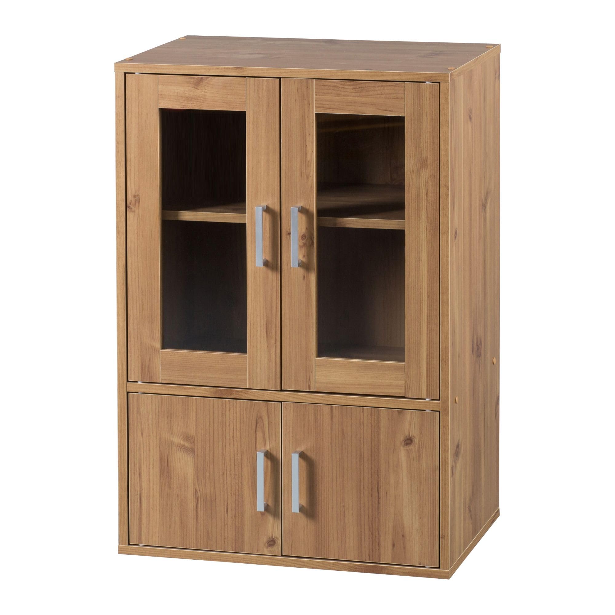 Iris Ohyama, Vetrina/Armadio con mensole e maniglie per ante/Armadio in legno/Scaffale per libri con ante, Ripiano regolabile in altezza 3,2 cm, Cucina, Soggiorno - Cabinet - GKN-9060 - Marrone chiaro