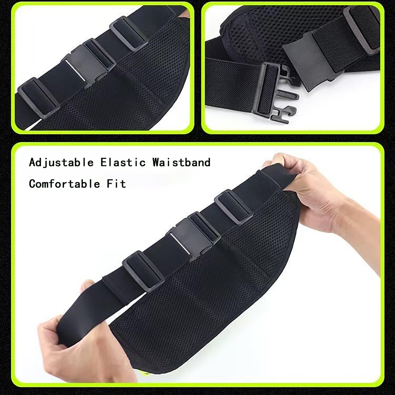 Riñonera ajustable de 4 bolsillos para correr, ligera, sin rebotes, para iPhone, gimnasio, maratón, ciclismo y entrenamiento, Negro -, Adjustable, Cinturón de fitness para correr