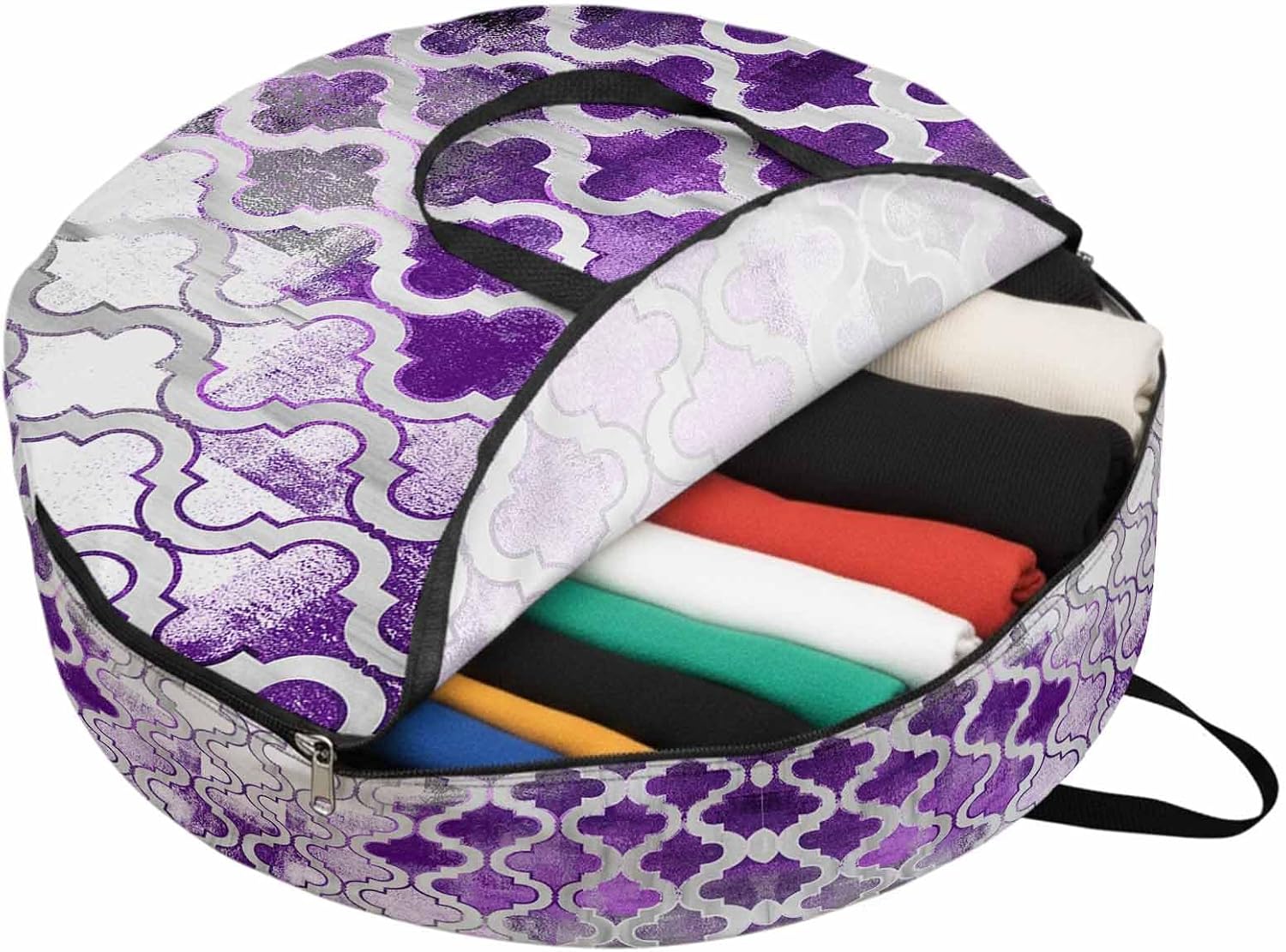 Storage Bag Purple Morocco Pattern Round Storage Totes Bins Closet Organizers with Zippers & Handle Abstract Graffiti Art Clothes Storage Container for Bedroom Dorm Space Saving Packing Supplies Bags