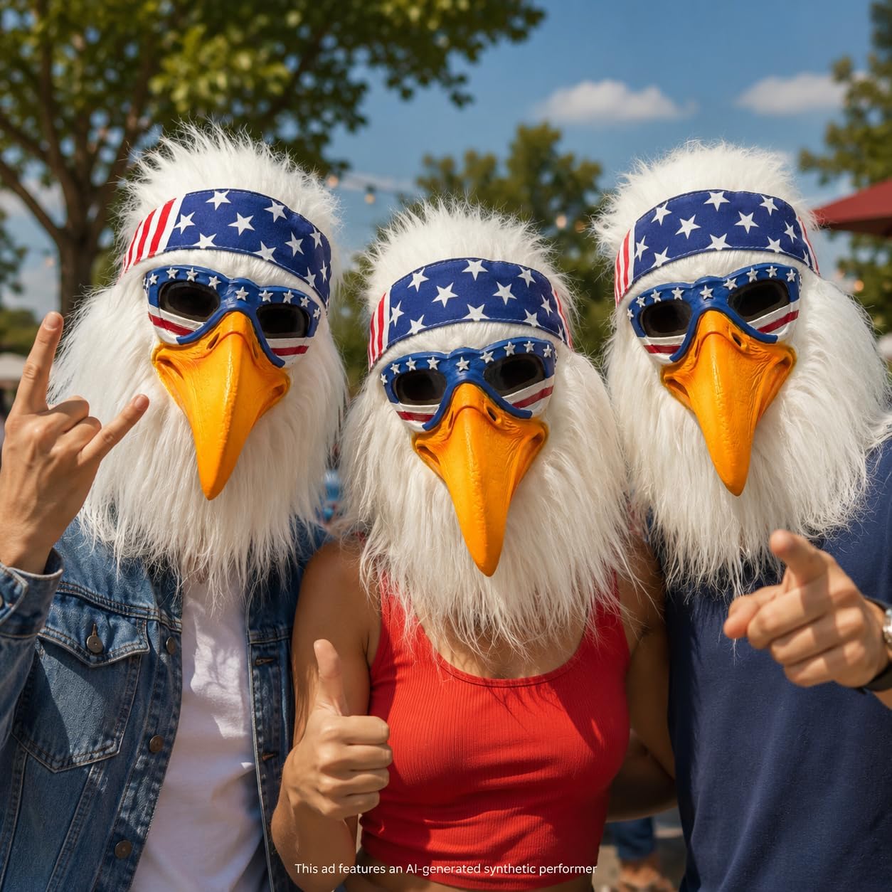 Bald Eagle Mask with Flag Bandana Animal Furry Headpiece Latex Bird Masks Costume Accessory for Adults 4th of July Halloween Cosplay Props