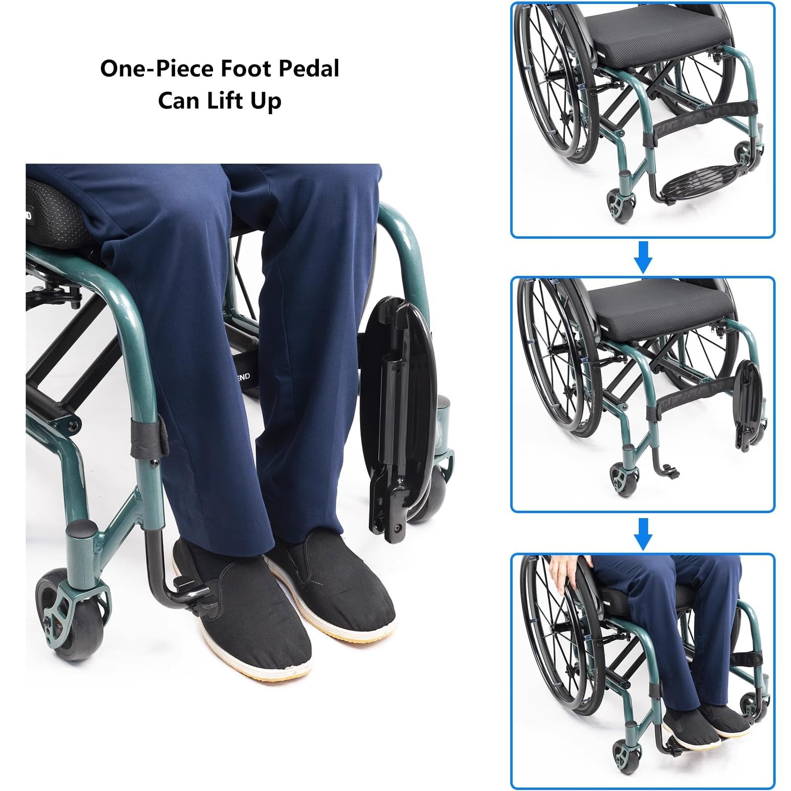 24-Zoll-Offroad-Reifen-Rollstuhl, Leichter Klapprollstuhl For Erwachsene, Rahmen Aus Aluminiumlegierung, Anti-Kipp-Räder, Handbremsen, For Reisen Im Freien(14.9in/38cm)