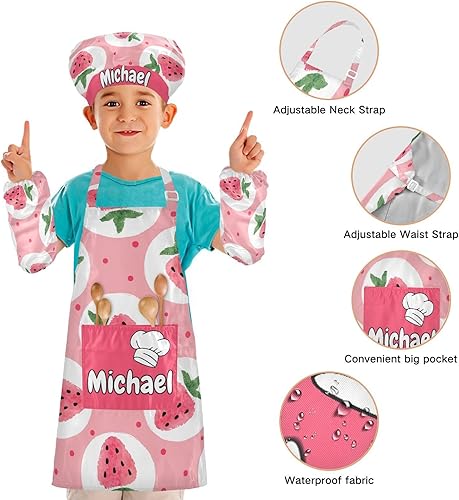 Miniatura 4 de Horse Custom Kids Apron and Chef Hat Set Personalized Cooking Kitchen Chef Apron with Big Pocket for Boys Girls (3-12 Years)