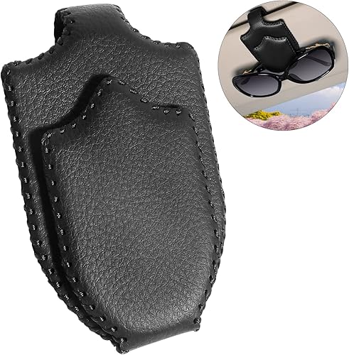 Miniatura 2 de Soporte para lentes de sol para visera solar de automóvil, clip magnético de cuero para gafas, soporte para anteojos de cuero cosido a mano, clip