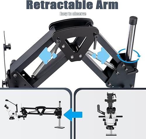 Miniatura 5 de DZQ Espejo micro incrustado 7X-45X Juego de microscopio multidireccional Distancia de trabajo 3.7-11.8 pulgadas Microscopio de ajuste micro soporte