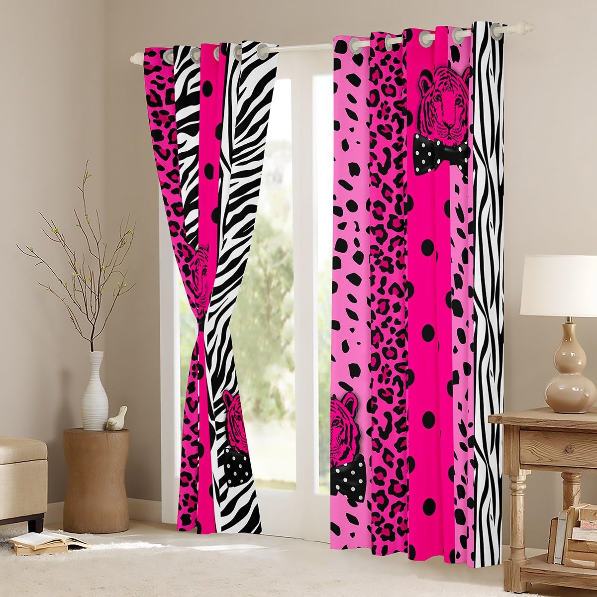 Manfei Wild Tiger Blackout Curtain Rose Leopard Print Window Treatments - Image 3