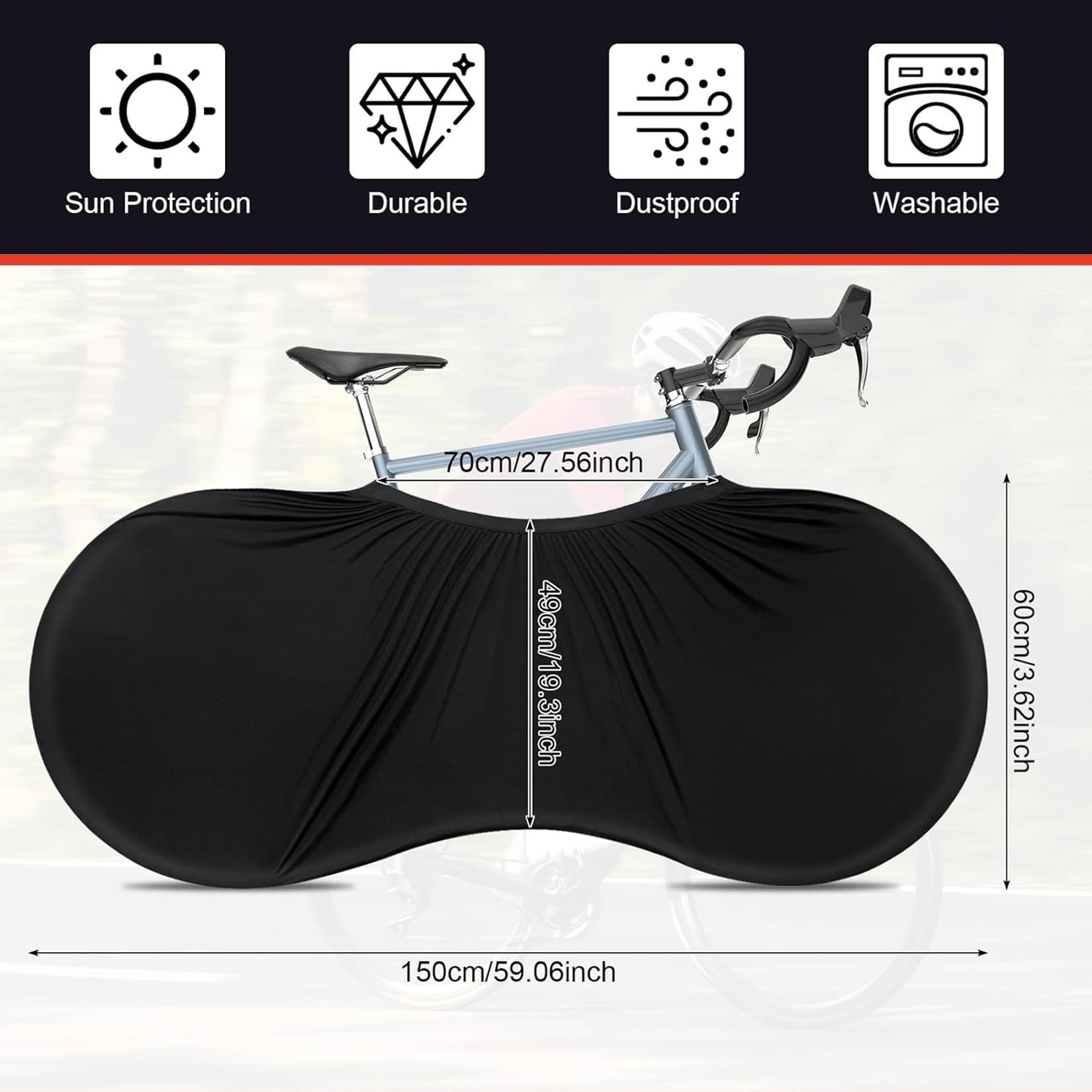 Telo Copri Bicicletta da Esterno Nero Copertura per Bicicletta Impermeabile Resistente Alle Intemperie Lavabile per Bici da Montagna Strada
