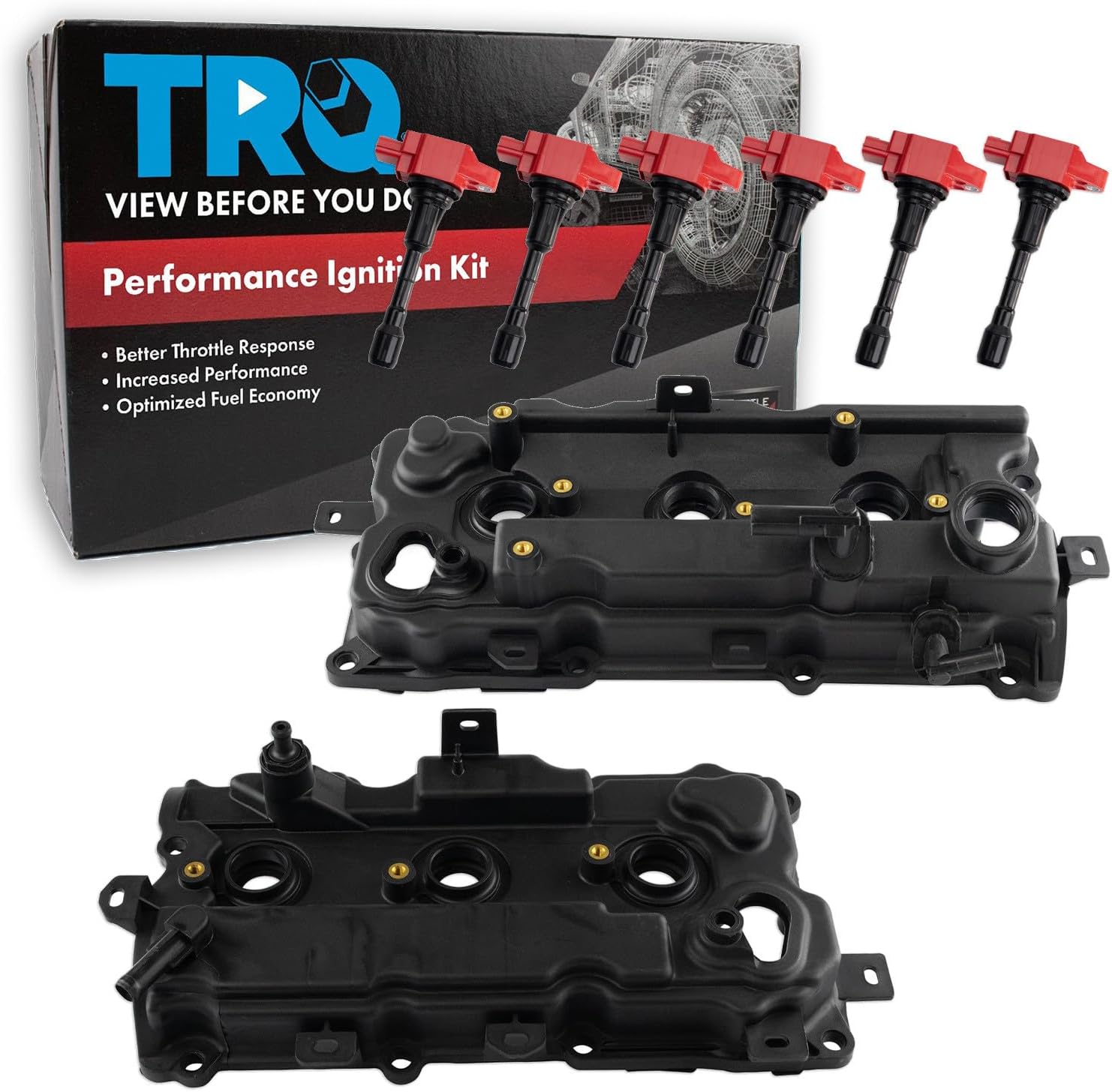 TRQ Ignition Coil Kit 8 Piece Valve Cover Compatible with 2009-2014 Nissan Murano 2011-2014 Quest