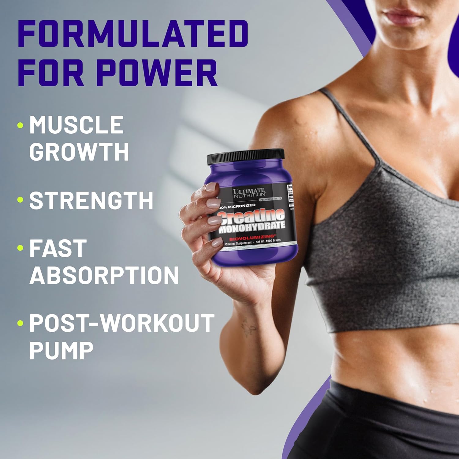 Ultimate Nutrition Unflavored Micronized Creatine Monohydrate Powder for Men & Women, 1000g - Workout Performance Supplement for Muscle Growth & Strength Building - Keto-Friendly & Gluten-Free