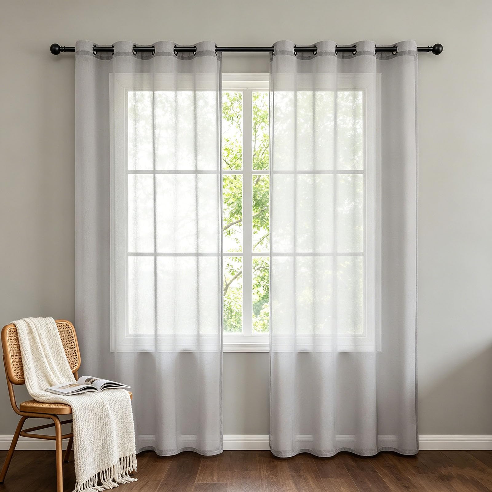 Voilage filtrage de lumière élégant tulle transparent gris à oeillets