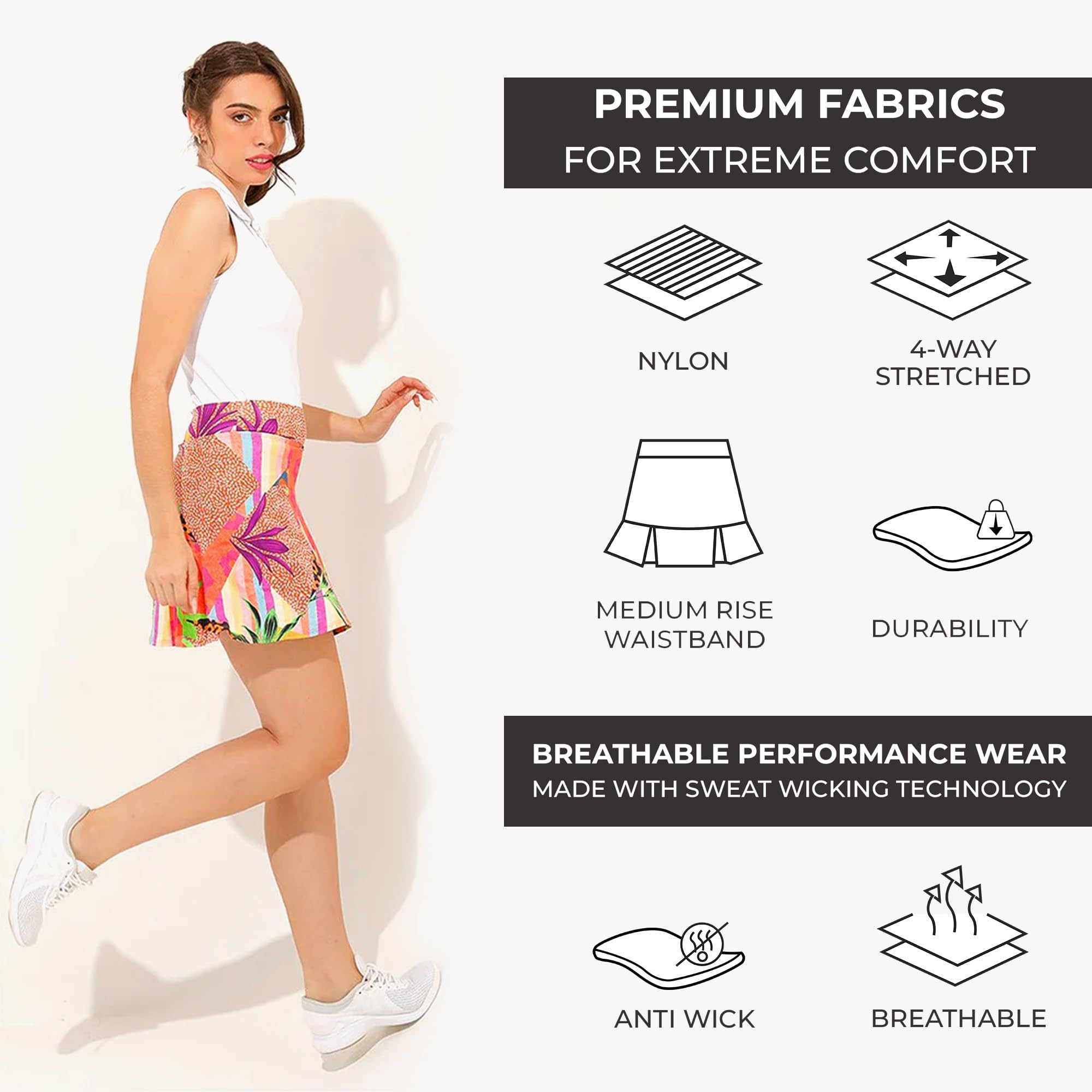 Dona Jo Ultimate Damen Active Performance Dri Fit Rock – A-Linie Tennis und Golf Skort mit Shorts & Taschen für Sport
