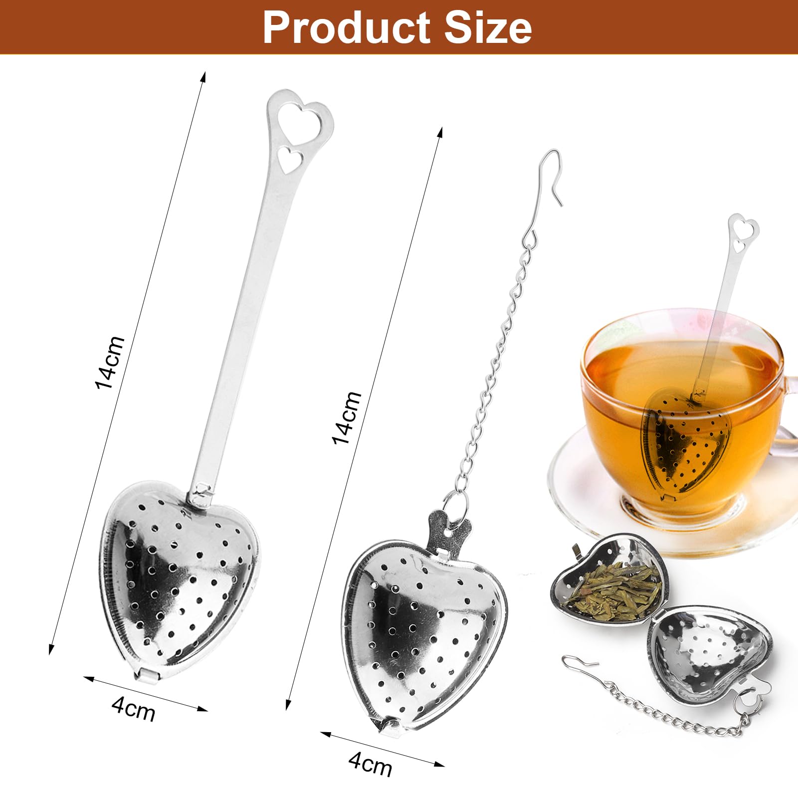 Infusori Per Tè In Acciaio Inox - 10 Pezzi - A Forma Di Cuore - Per Teiere E Tazze - Foto 4