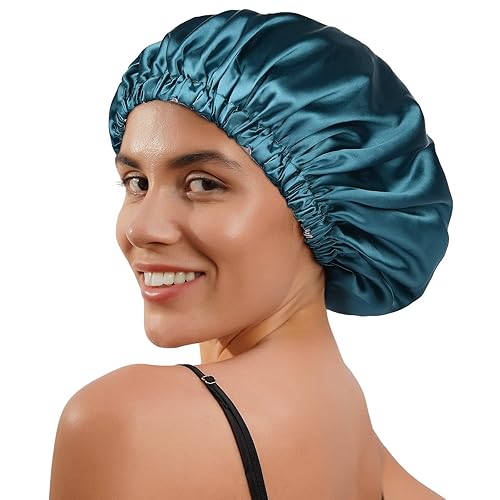 Miniatura 97 de Gorra de satén para dormir, extragrande, de doble capa, reversible, ajustable, gorra para dormir