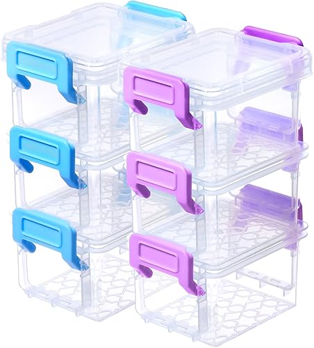 ISKYBOB Paquete de 6 contenedores pequeños de almacenamiento con tapas, 3.3 x 2.1 x 1.7 pulgadas, mini contenedores de plástico apilables de