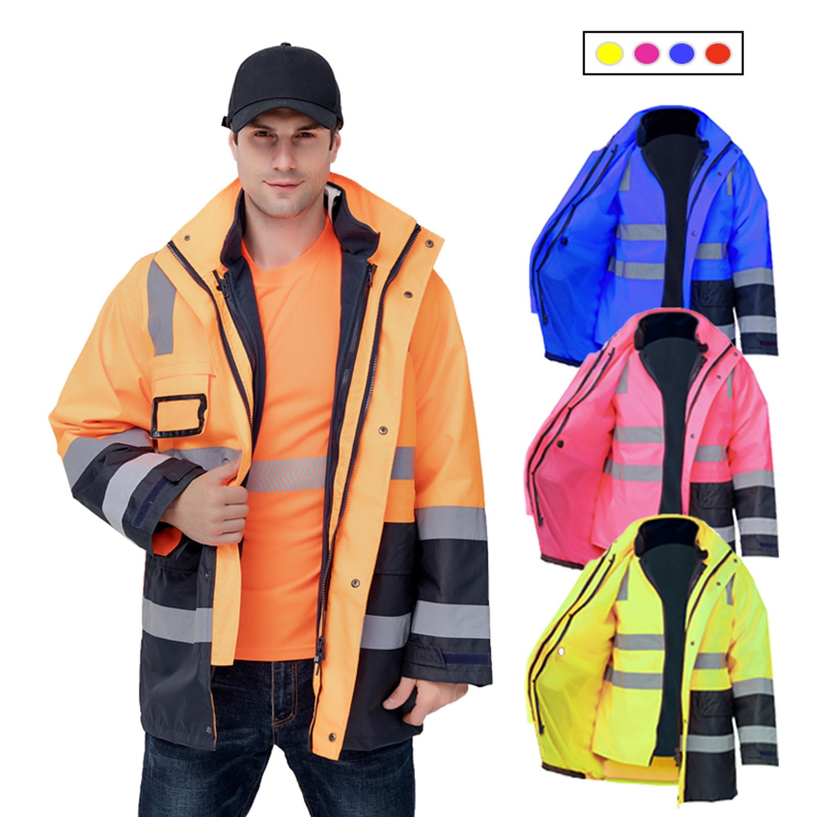 esmen Chaqueta reflectante Oxford de alta visibilidad, chaqueta de trabajo de seguridad de doble grosor for hombre, ropa de trabajo industrial.