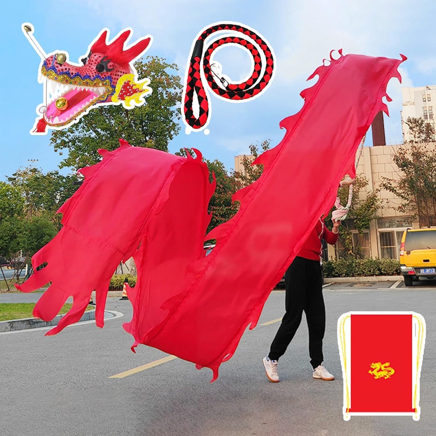 TFG - Ttfd Solid Colour Outdoor Dragon Dance Flag, Flies Like Silk, Dragon Dance Flag for Play, Sports & Fitness(Red,6m (20ft))