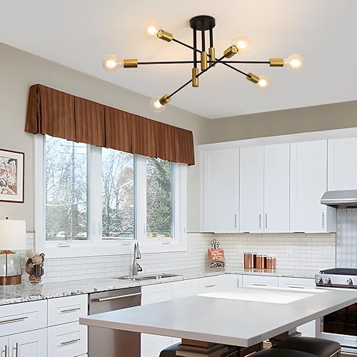 Miniatura 5 de Moderna lámpara Sputnik, lámpara de techo empotrada negra mate de 6 luces, lámpara moderna de mediados de siglo para dormitorio, comedor, sala de