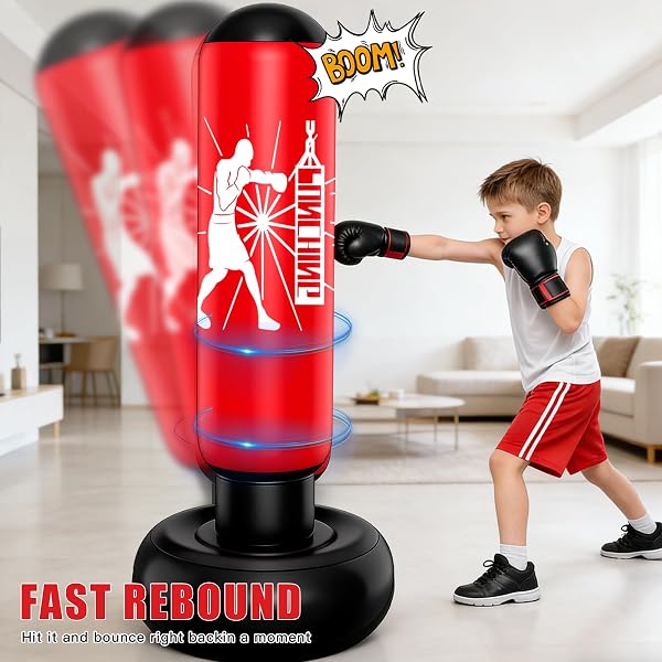 MeYuxg Sacco da Boxe per Bambini,160cm Gonfiabile Sacco da Boxe da Terra con Pompa a Pedale,Punching Ball Bambini Regalo per Ragazzi e Ragazze per karate,Kickboxing,Taekwondo,Allenamento MMA - 4