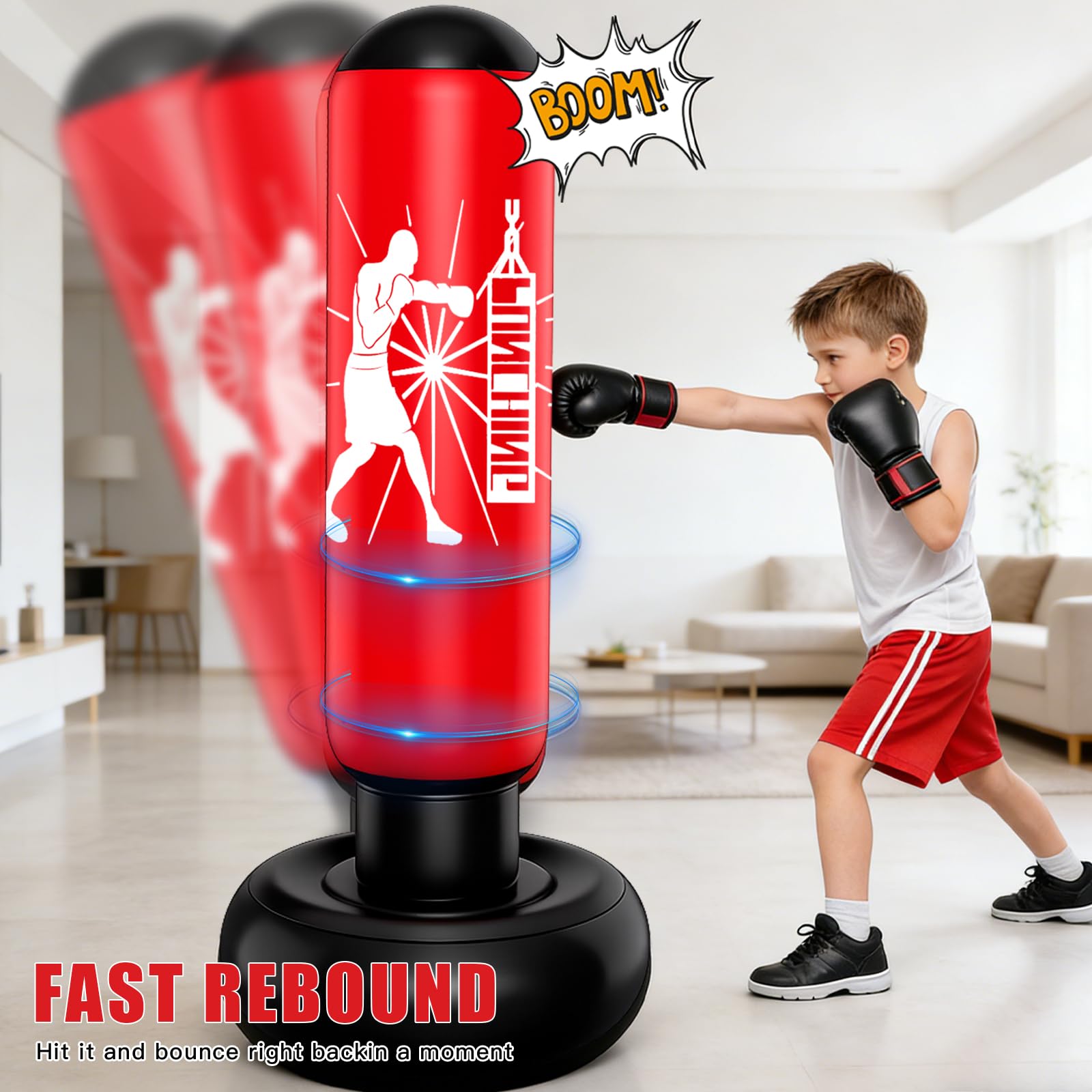 MeYuxg Sacco da Boxe per Bambini,160cm Gonfiabile Sacco da Boxe da Terra con Pompa a Pedale,Punching Ball Bambini Regalo per Ragazzi e Ragazze per karate,Kickboxing,Taekwondo,Allenamento MMA