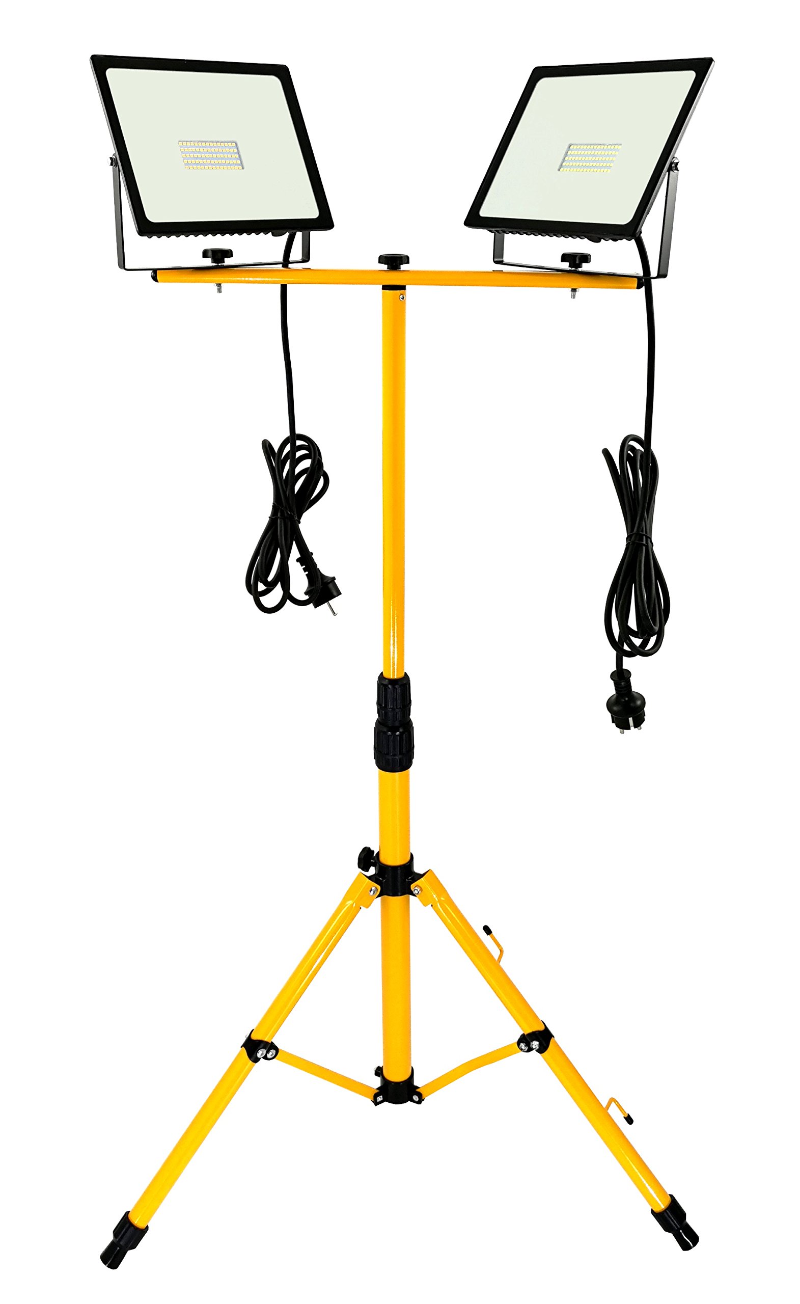 Trango - 2X 100 Watt LED Arbeitstrahler - G1504-1003/2 Baustrahler - 2700K wamweiß - Je 3m Zuleitung & Stativ - Flutlicht, Strahler, Arbeitsleuchte